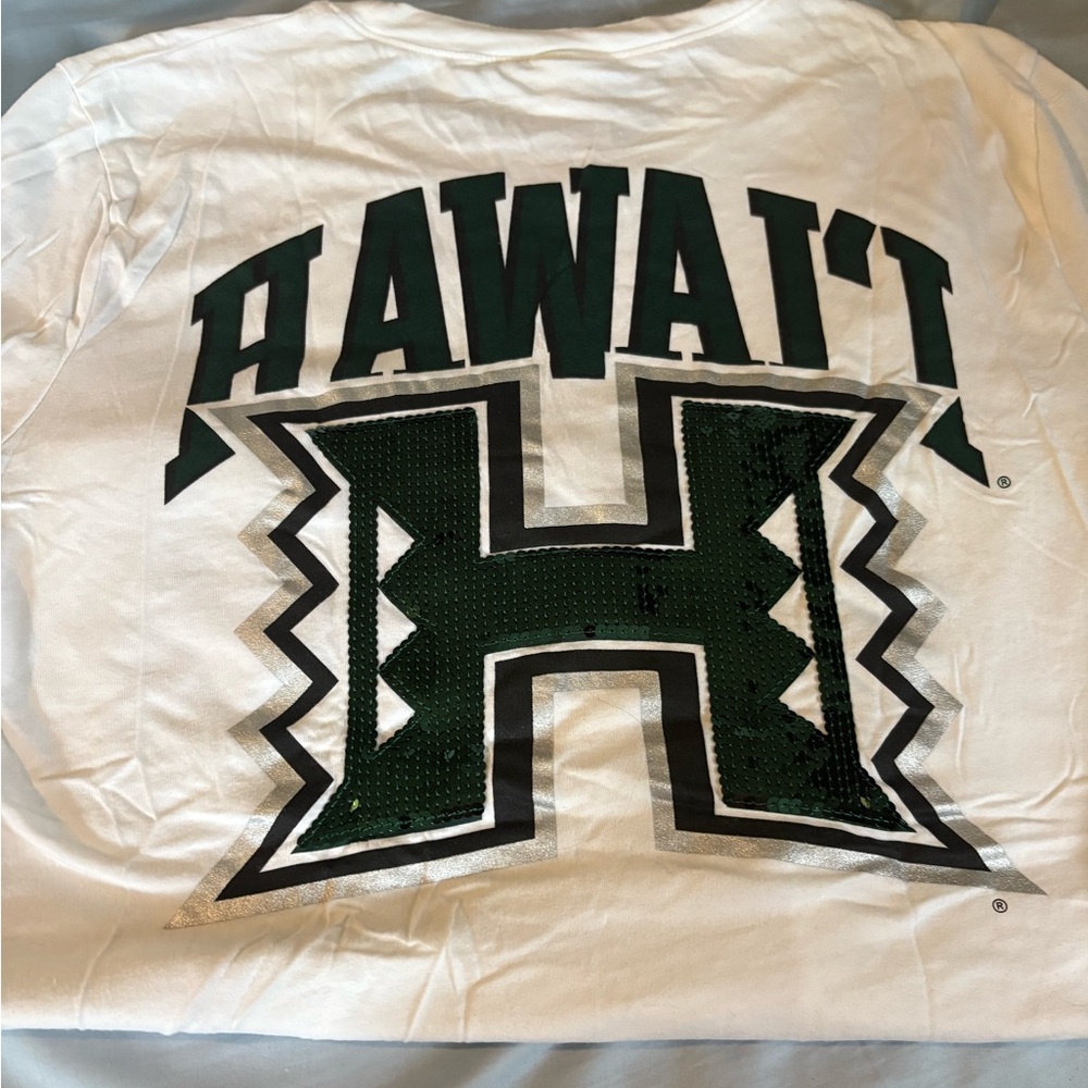 VS PINK Hawaii Sequin Graphic White T-Shirt
